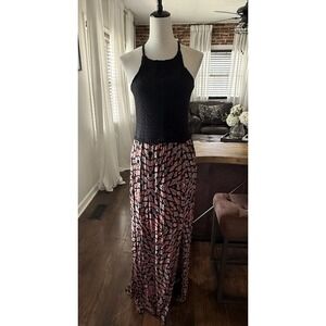 Knox Rose Black Crocheted Knit Halter Top Maxi Dress Size Medium Boho Festival